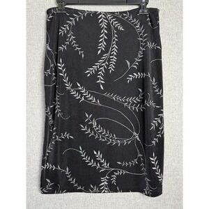 Vintage 90s Y2K Whimsigoth Black White Floral Slinky Stretch Witchy Midi Skirt S